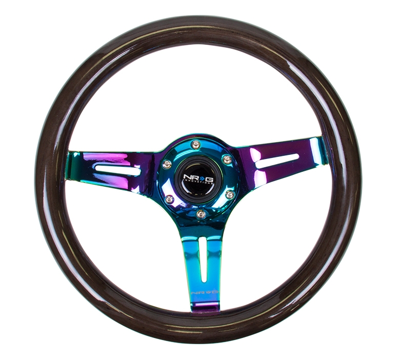 NRG Classic Wood Grain Steering Wheel (310mm) Black w/ Neochrome 3-Spoke Center