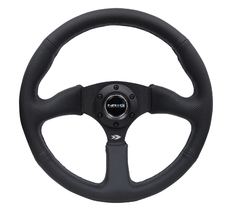 NRG Reinforced Steering Wheel (350mm / 2.5in. Deep) Black Leather Comfort Grip w/5mm Matte Black Spokes