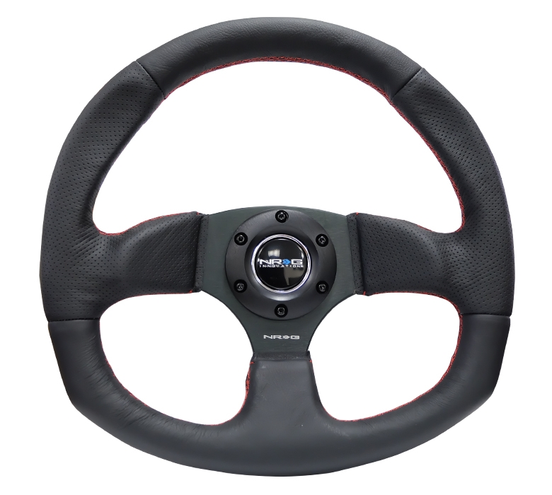 NRG Reinforced Steering Wheel (320mm Horizontal / 330mm Vertical) Leather w/ Red Stitching