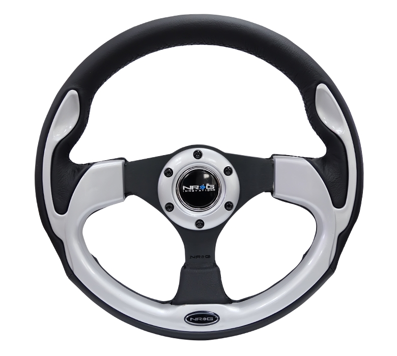NRG Reinforced Steering Wheel (320mm) Black w/ Silver Trim & 5mm 3-Spoke