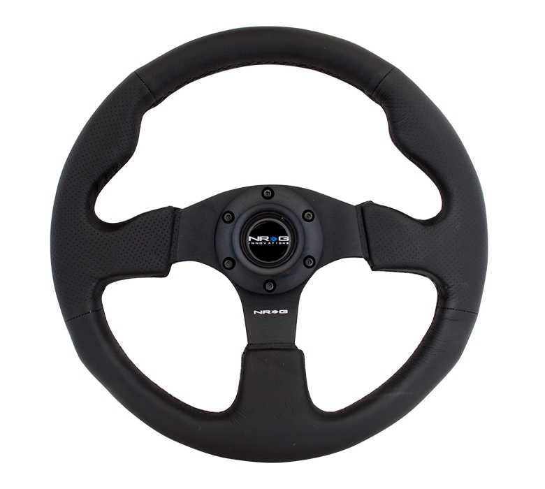NRG Reinforced Steering Wheel (320mm) Black Leather w/ Black Stitching