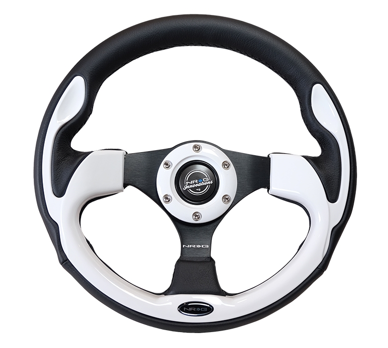 NRG Reinforced Steering Wheel (320mm) Black w/ White Trim & 4mm 3-Spoke