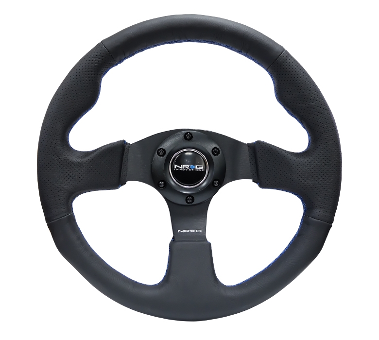 NRG Reinforced Steering Wheel (320mm) Black Leather w/ Blue Stitching
