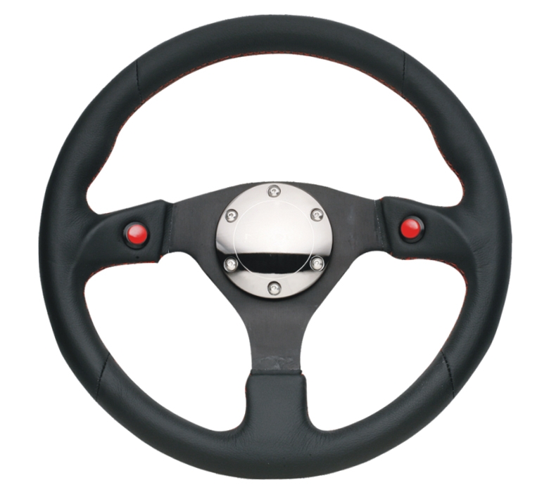 NRG Reinforced Steering Wheel (320mm) Black Leather w/ Dual Buttons