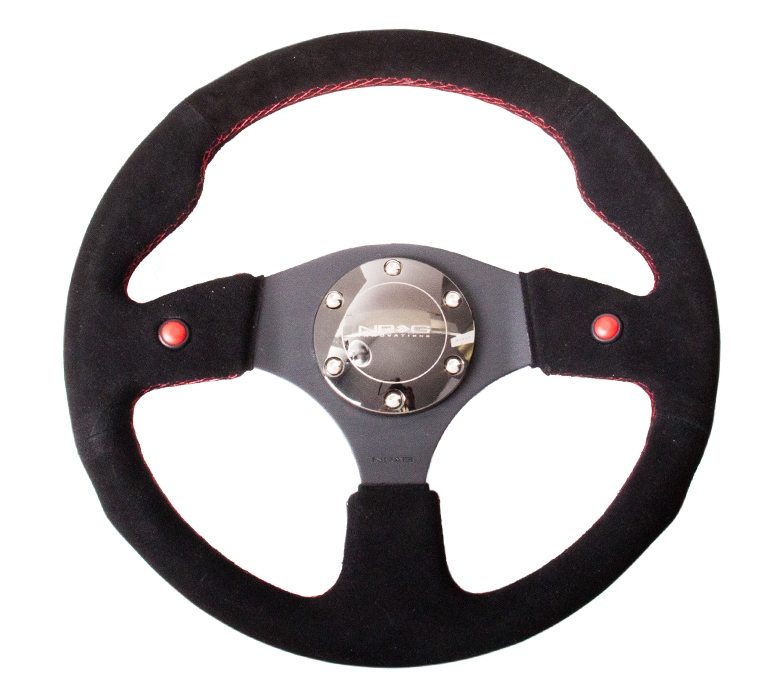 NRG Reinforced Steering Wheel (320mm) Black Suede w/ Dual Buttons