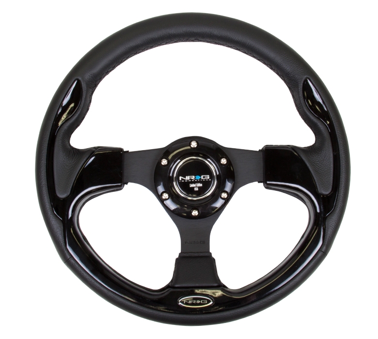 NRG Reinforced Steering Wheel (320mm) Black w/ Gloss Black Trim