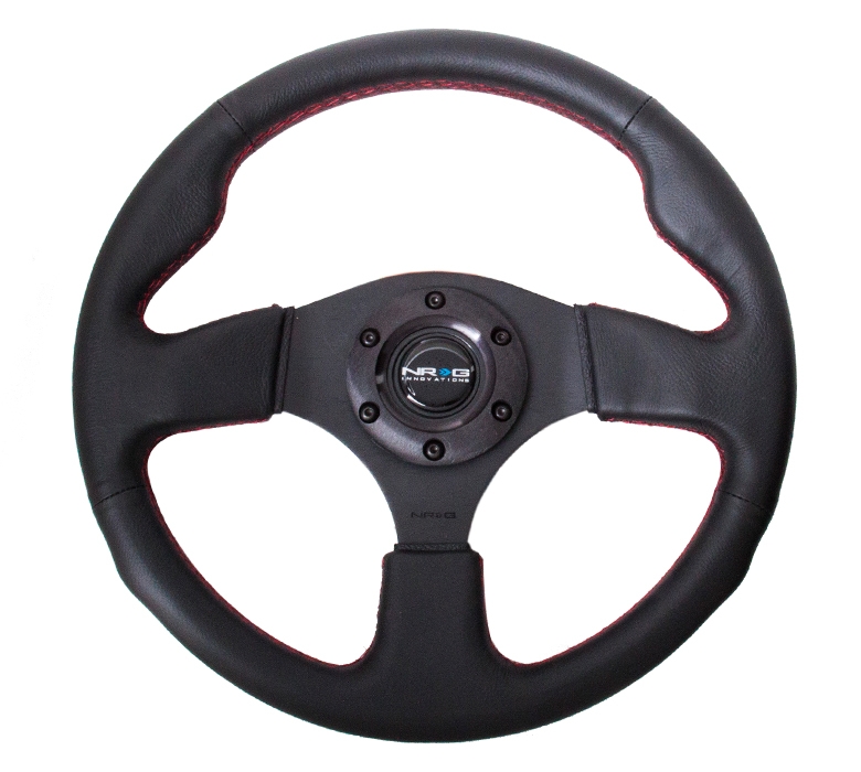 NRG Reinforced Steering Wheel (320mm) Leather w/ Red Stitch