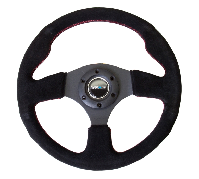 NRG Reinforced Steering Wheel (320mm) Suede w/ Red Stitch