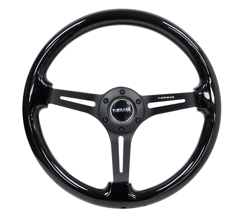 NRG Reinforced Steering Wheel (350mm / 3in. Deep) Black Wood w/ Black Matte Spoke/Black Center Mark