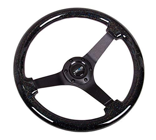 NRG Reinforced Steering Wheel (350mm / 3in Deep) Classic Black Sparkle Wood Grain w/ Black 3-Spoke Center