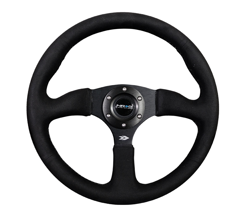 NRG Reinforced Steering Wheel (350mm / 2.5in. Deep)Black Alcantara Comfort Grip w/4mm Matte Black Spokes