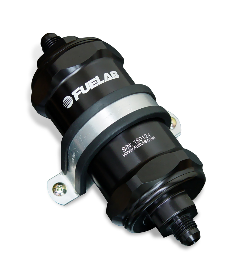 Fuelab 818 In-Line Fuel Filter Standard -10AN In/Out 75 Micron Stainless - Black