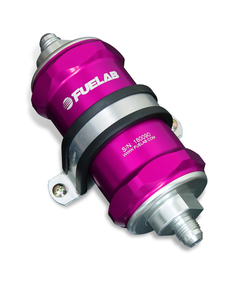 Fuelab 818 In-Line Fuel Filter Standard -6AN In/Out 75 Micron Stainless - Purple