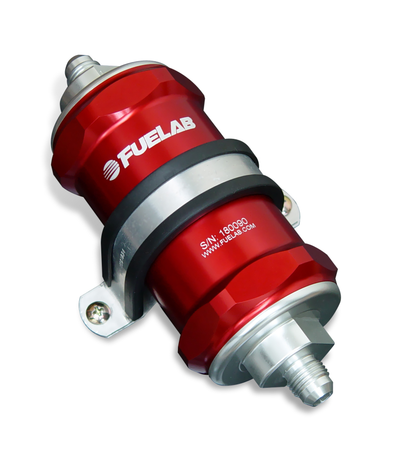 Fuelab 818 In-Line Fuel Filter Standard -10AN In/Out 75 Micron Stainless - Red