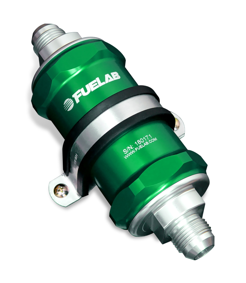 Fuelab 818 In-Line Fuel Filter Standard -10AN In/Out 75 Micron Stainless - Green
