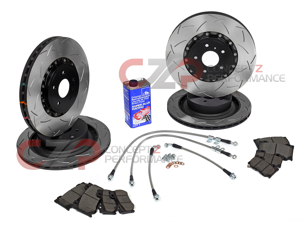 DBA 5000 T3 Series 2 Piece Front, 1 Piece Rear Complete Brake Package, Akebono Sport Calipers - Nissan 370Z / Infiniti G37, Q60
