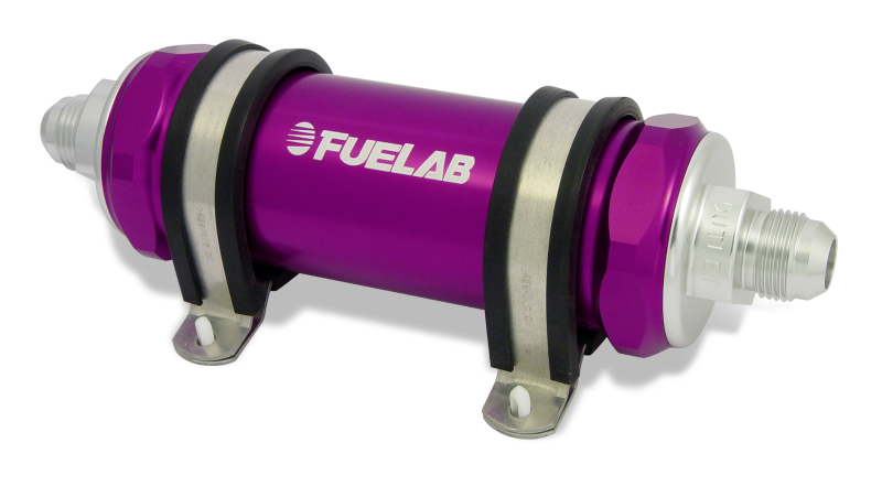 Fuelab 828 In-Line Fuel Filter Long -6AN In/Out 75 Micron Stainless - Purple