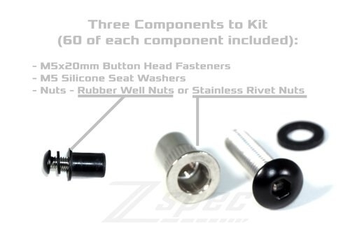 ZSpec Design Body-Kit Fastener Solution, Button Head Style - fits most: Liberty Walk, TwinZ, Fiberglass Mafia, Rocket-Bunny - 60-Pack!