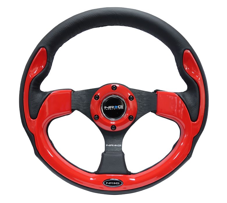 NRG Reinforced Steering Wheel (320mm) Blk w/ Red Trim & 5mm 3-Spoke