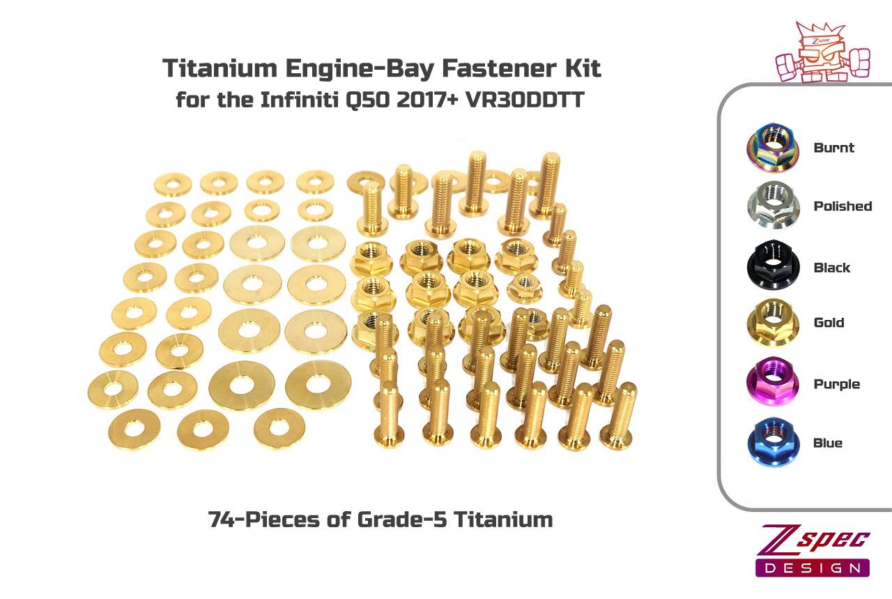 ZSpec Design Dress-Up Fastener Kit, Titanium Hardware:  fits 2017-2020 Infiniti Q50/Q60 w/VR30DDTT