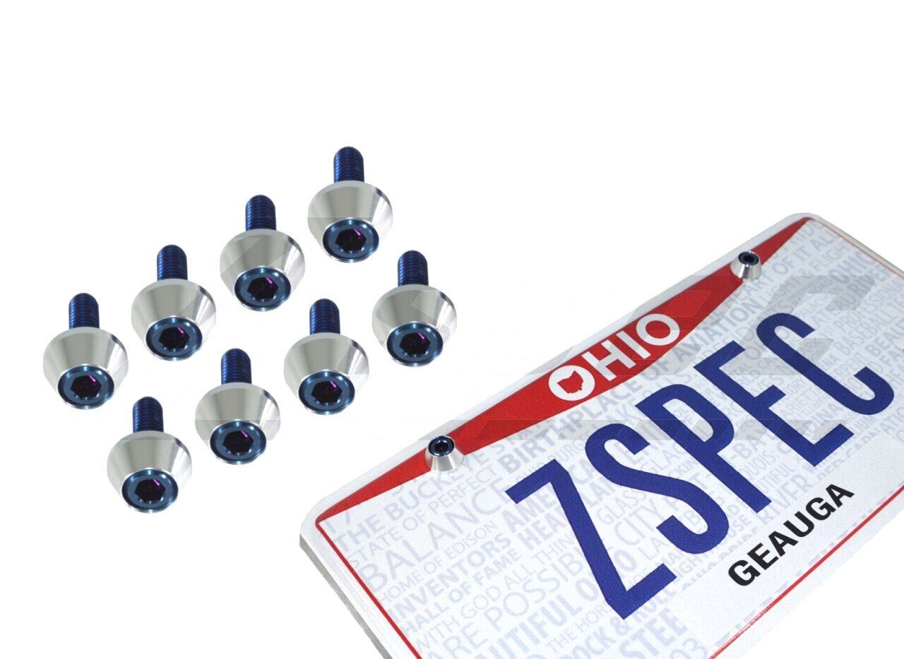 ZSpec Design License Plate Fastener Solution, Titanium/Billet, Angled Style, Eight-Pack