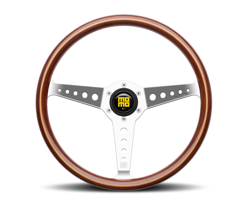 Momo California Steering Wheel 360MM, Mahogany Wood, Polished Spokes