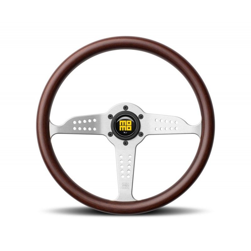 Momo Grand Prix Steering Wheel 350MM, Mahogany Wood, Brushed Spokes
