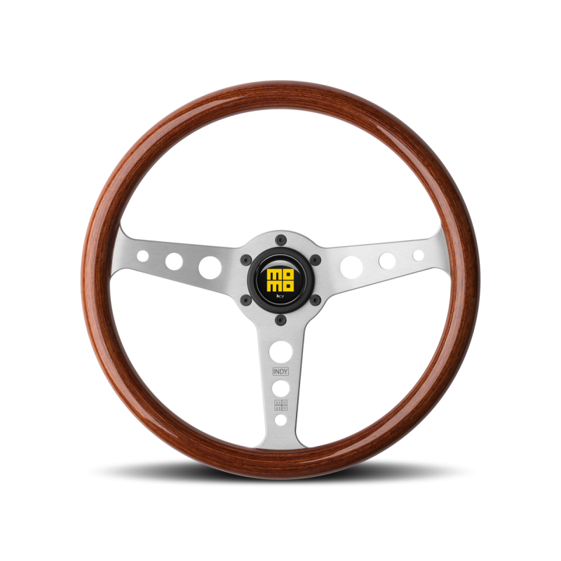 Momo Indy Steering Wheel 350MM, Mahogany Wood, Brushed Spokes