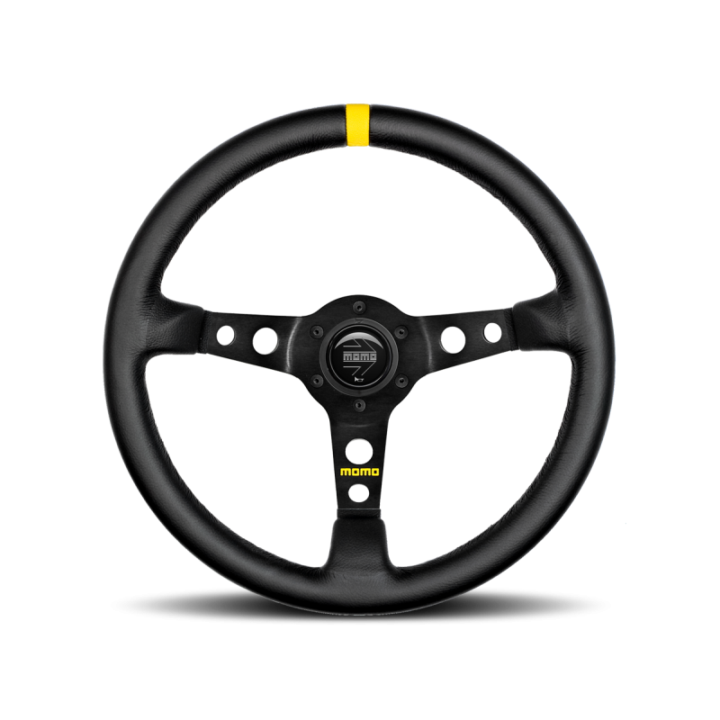 Momo MOD07 Steering Wheel 350MM, Black Leather, Black Spokes, Center Stripe