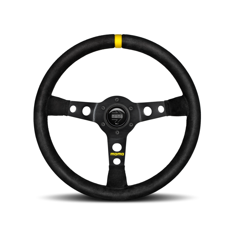 Momo MOD07 Steering Wheel 350MM, Black Suede, Black Spokes, Center Stripe