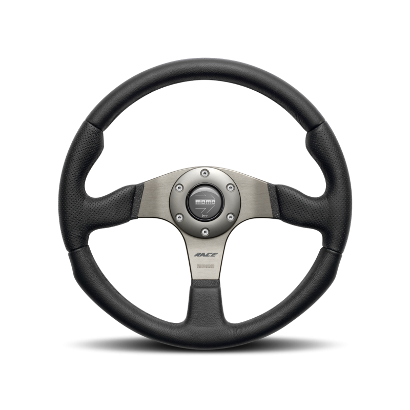 Momo Race Steering Wheel 350MM, Black Leather, Anthracite Spokes