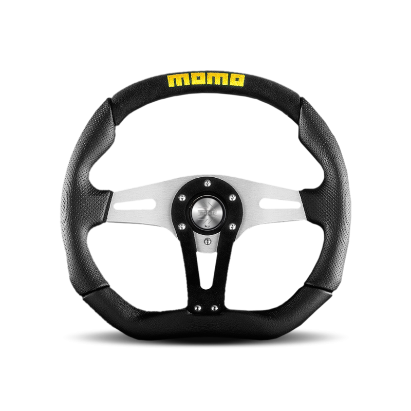 Momo Trek Steering Wheel 350MM, Black Perforated Leather, Brushed Spokes