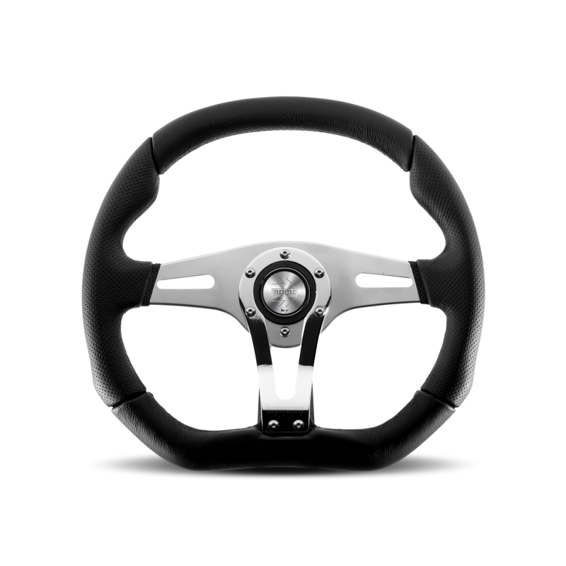 Momo Trek R Steering Wheel 350MM, Black Perforated Leather, Brushed Spokes