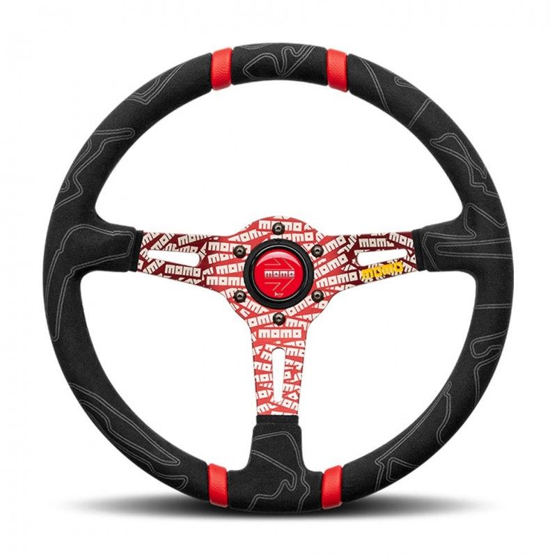 Momo Ultra, Steering Wheel 350MM, Alcantara, Red Spokes, Double Stripe