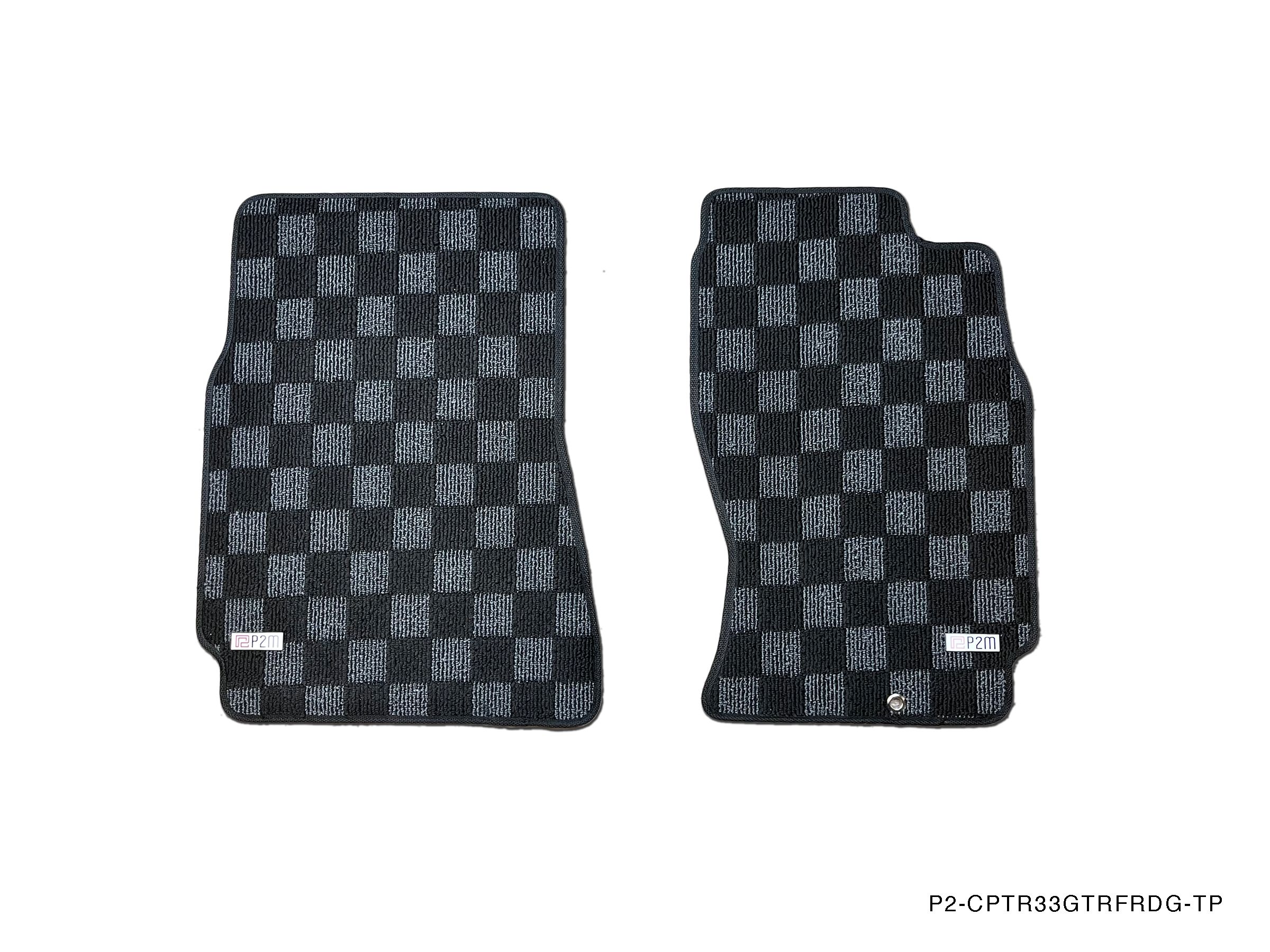 P2M Checkerboard Carpet Set, Black & Dark Gray Front & Rear Floor Mats - Nissan R33 GT-R
