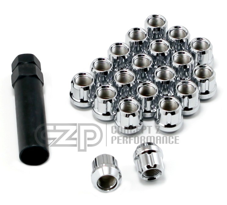 CZP Splined Lug Nut Set, 12x1.25mm 20 Pack w/ Key - Open, Chrome