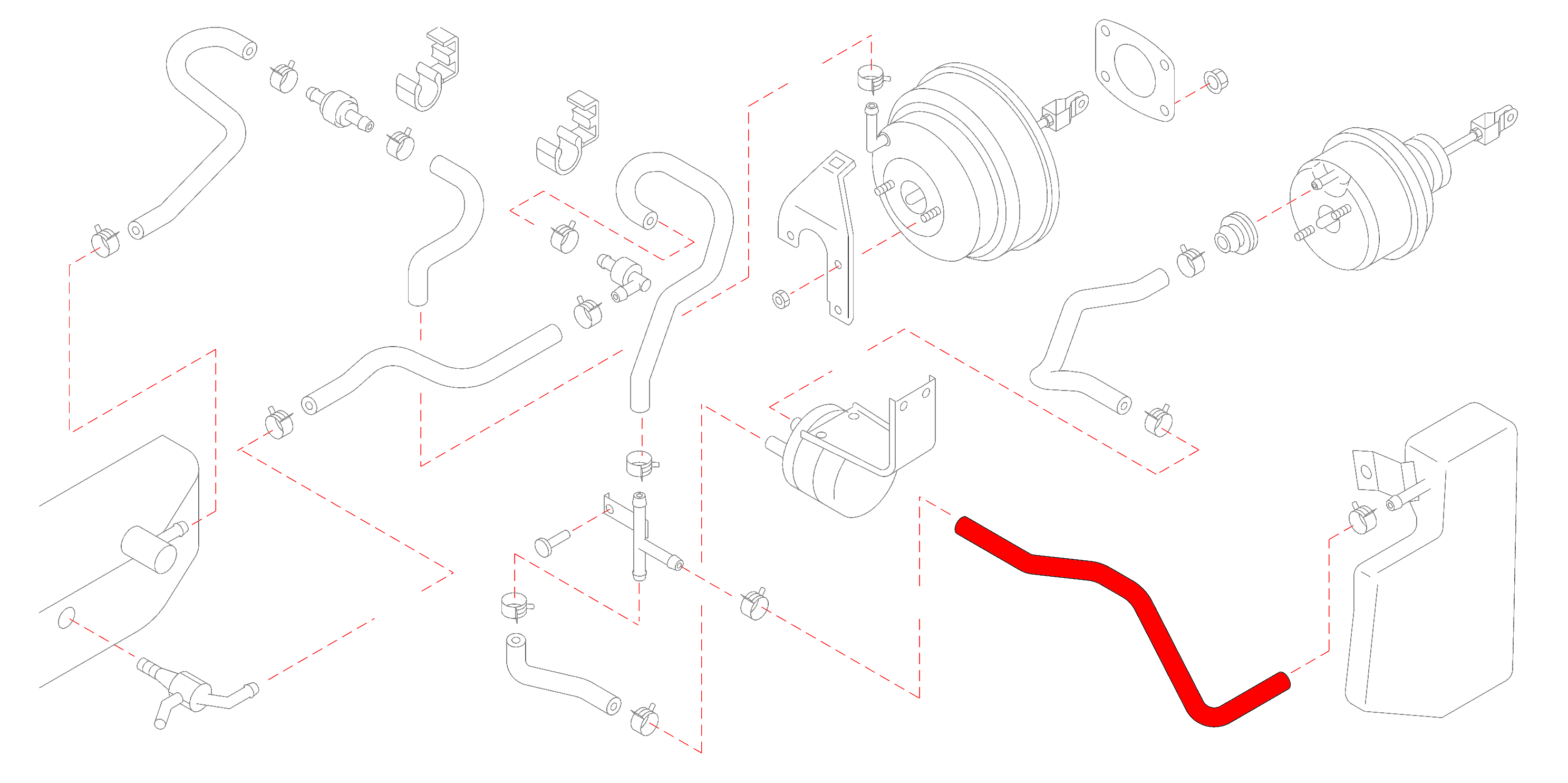 CZP Silicone Large Clutch Booster Vacuum Reservoir to T-fitting (Side) Hose - Nissan 300ZX Z32