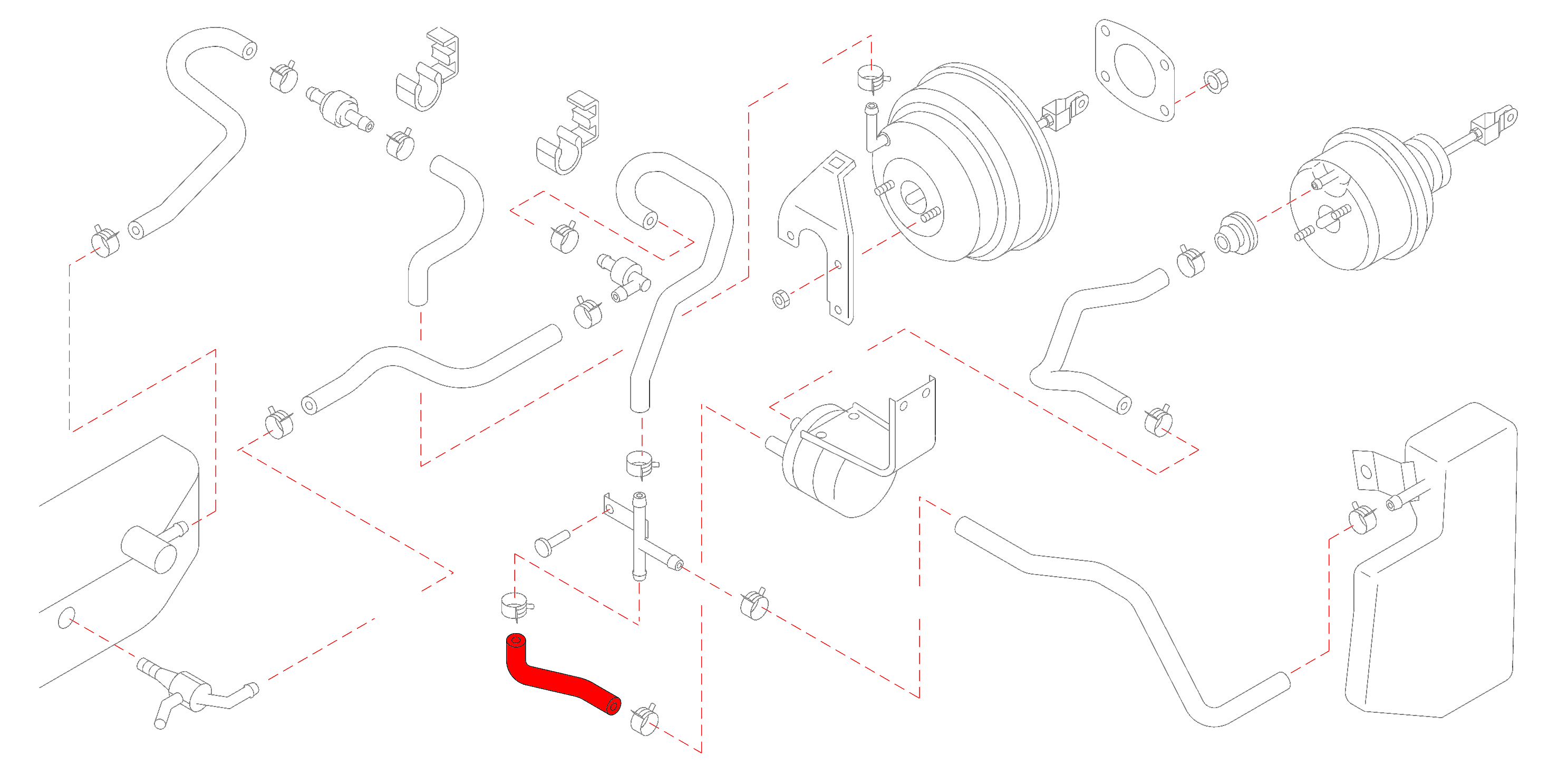 CZP Silicone Small Clutch Booster Vacuum Reservoir to T-fitting (Bottom) Hose - Nissan 300ZX Z32