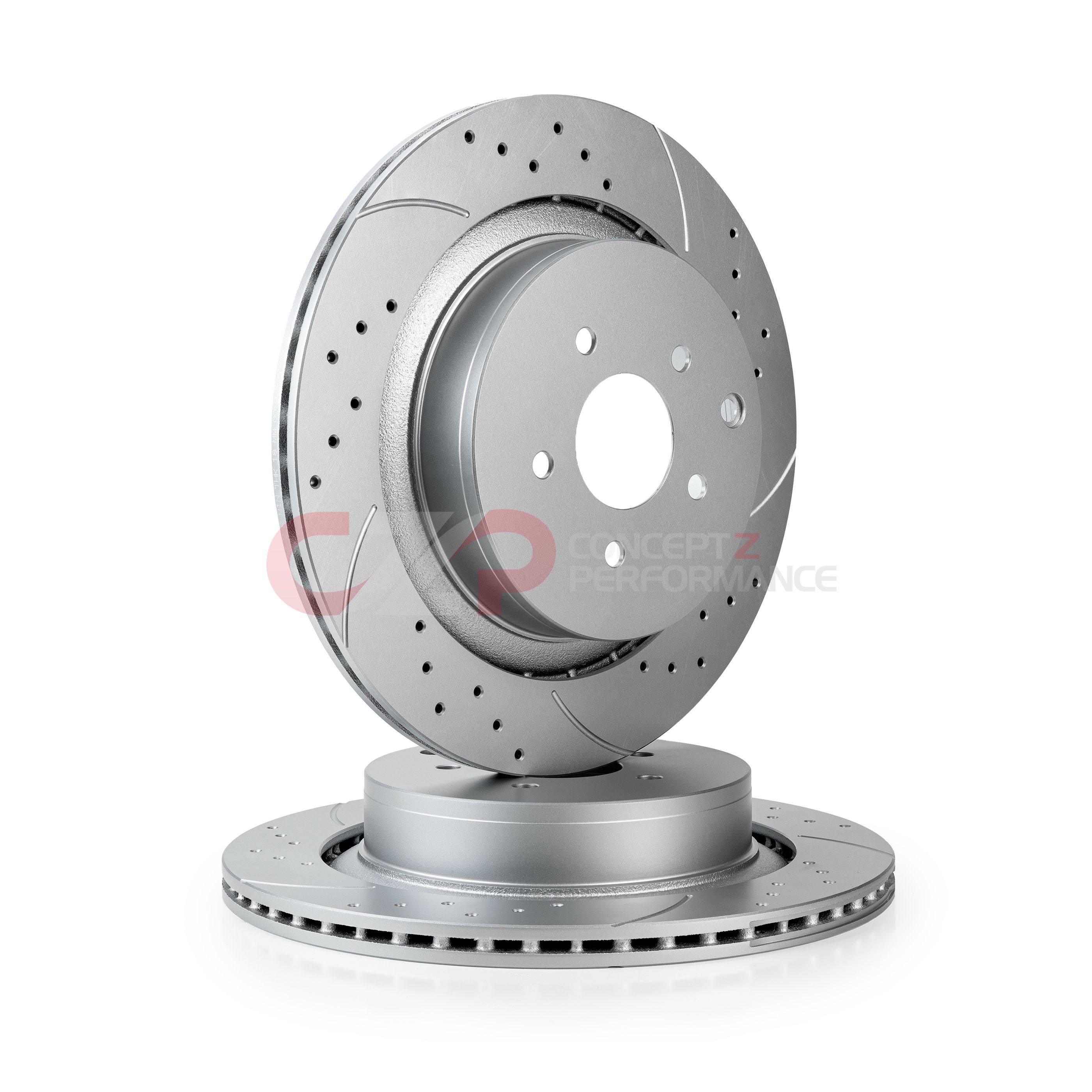 CZP Rear Brake Rotor Pair 350mm x 20mm, Akebono Curved Drilled/Slotted - Infiniti Q50 V37 / Infiniti Q60 CV37 / FX50 QX70 S51