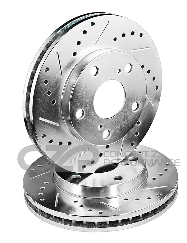Centric Premium Brake Rotor Set, Zinc Plated, Non-Sport Rear, Drilled/Slotted - Nissan 350Z 06-09, 370Z, Z / Infiniti G35 05+, G37, Q40 Sedan / G37 09 Coupe AWD