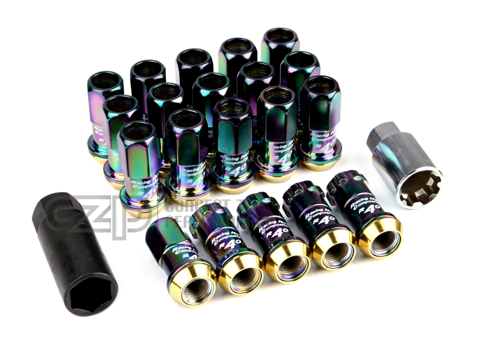 Project Kics 31875NK R40 Racing Lug Nuts w/ Locks M12x1.25mm Neo Chrome - 16 Lugs, 4 Locks, 1 Key