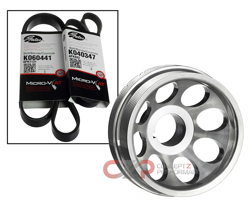 Unorthodox Racing G25 Crank Pulley with Belts: Polished, Underdrive 11+ VQ25HR V36